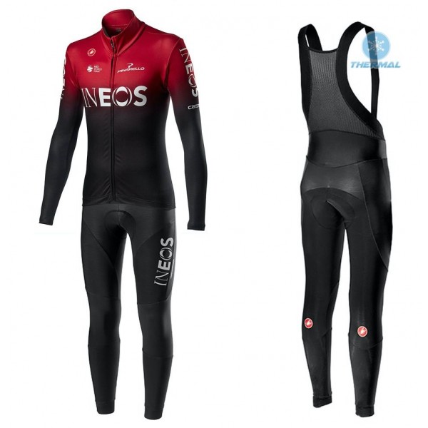 Completo Ciclismo 2020 INEOS rosso Squadre thermique Maglia Ciclismo Manica Lunga e Salopette Lunga