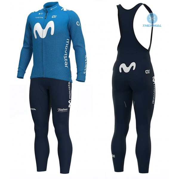 Completo Ciclismo 2020 MOVISTAR Squadre thermique Maglia Ciclismo Manica Lunga e Salopette Lunga