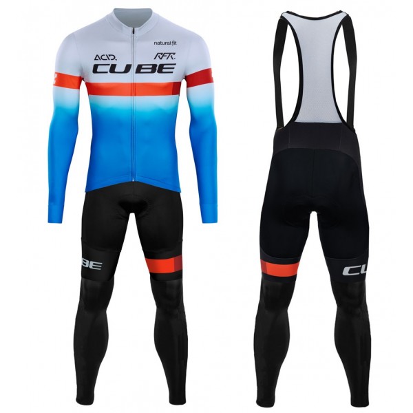 Completo Ciclismo 2020 CUBE blu Pro Squadre Maglia Ciclismo Manica Lunga e Salopette