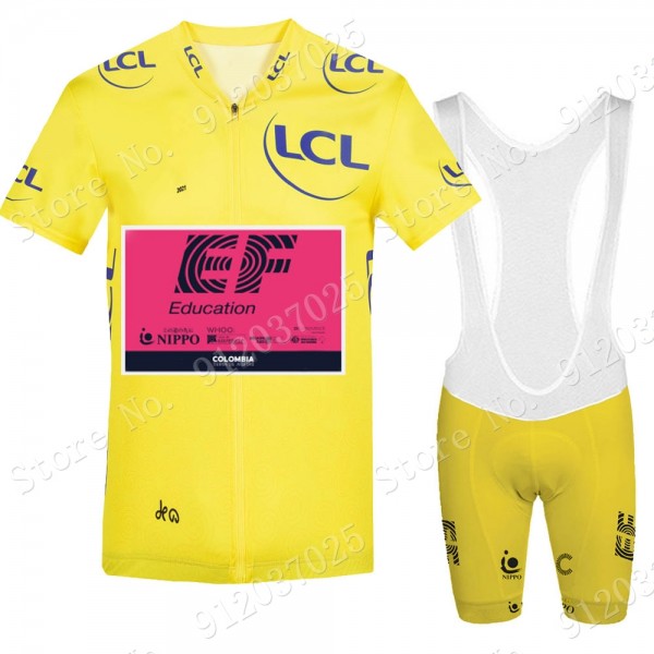 Yellow EF Education Frist Tour De France 2021 Team abbigliamento Bici Completo Maglia Ciclismo Corta e Salopette 091He5