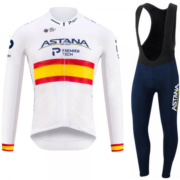 Spanish Astana Pro Team 2021 Abbigliamento Maglia Ciclismo Manica Lunga e Salopette Lunga OY471D