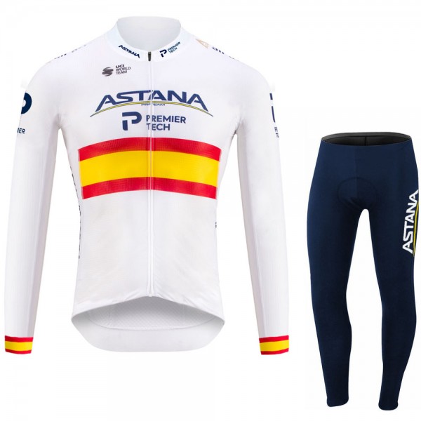 Spanish Astana Pro Team 2021 Abbigliamento Maglia Ciclismo Manica Lunga e Salopette Lunga P2wuHp
