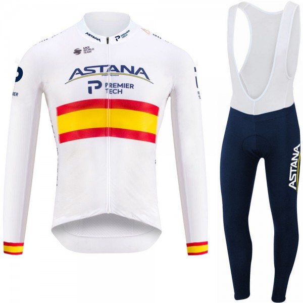 Spanish Astana Pro Team 2021 Abbigliamento Maglia Ciclismo Manica Lunga e Salopette Lunga g0aeez