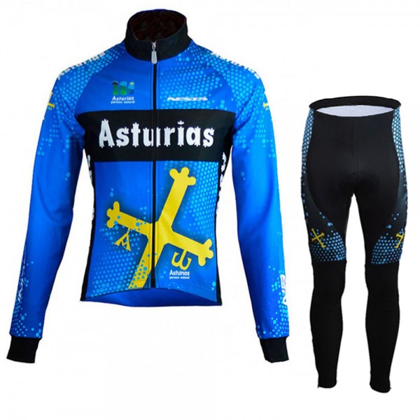 Asturias Pro Team 2021 Abbigliamento Maglia Ciclismo Manica Lunga e Salopette Lunga eRI74W