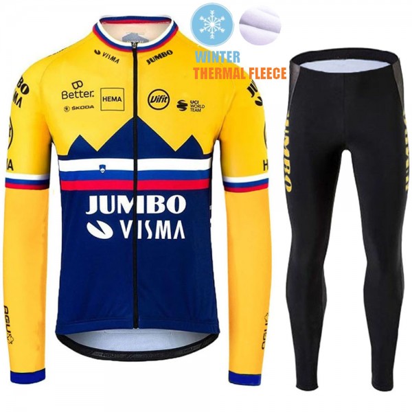 Winter Fleece Jumbo Visma SLovenia Pro Team 2021 Abbigliamento Maglia Ciclismo Manica Lunga e Salopette Lunga nFJt6O