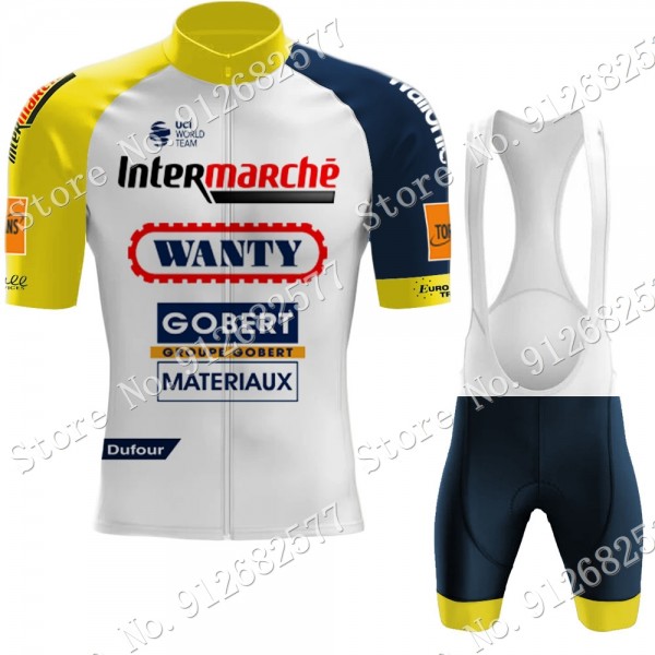 2022 Team Wanty Gobert abbigliamento Bici Completo Maglia Ciclismo Corta e Salopette Yellow XM6y9