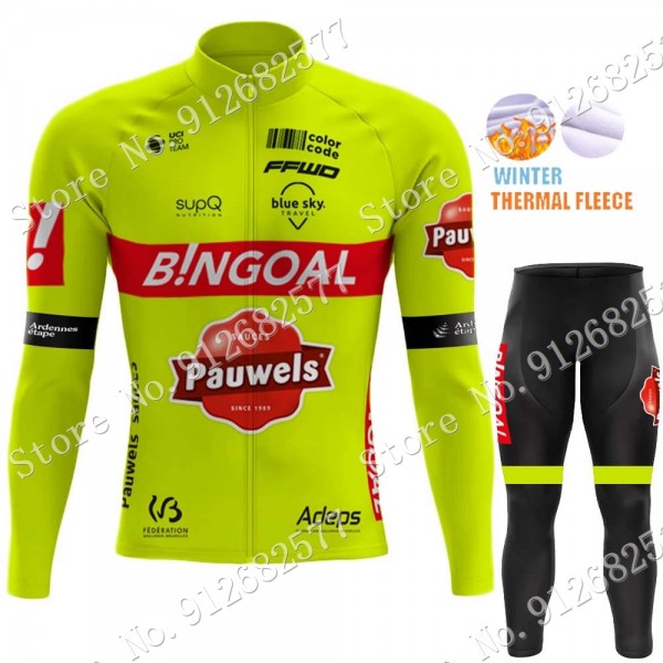 2022 Winter bingoal WALLONIE BRUXELLES Pro Team Abbigliamento Ciclismo Maglia Ciclismo Manica Lunga e Salopette Lunga tsCv2