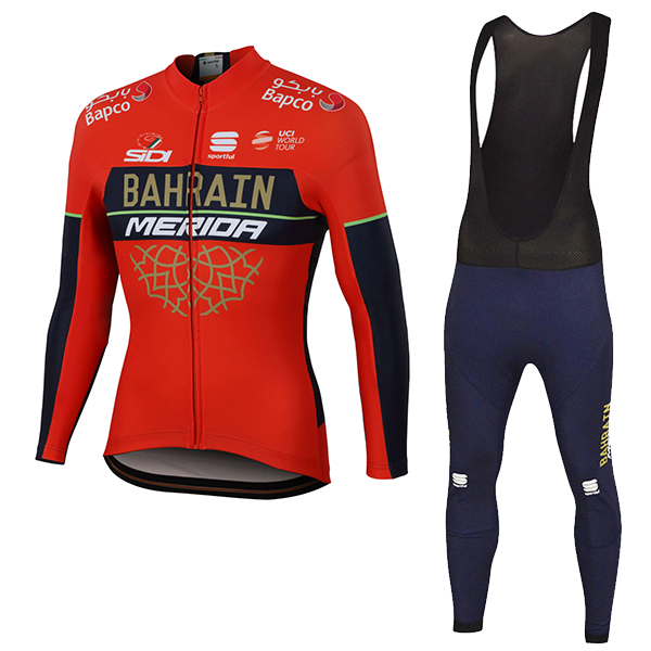 2018 BAHRAIN MERIDA Pro Abbigliamento Ciclismo Maglia Ciclismo Manica Lunga e Salopette Lunga 19858HL