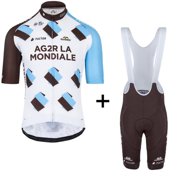 2017 AG2R La Mondiale bianco abbigliamento Ciclismo Completo Maglia Ciclismo Corta e Salopette 31654-ZM