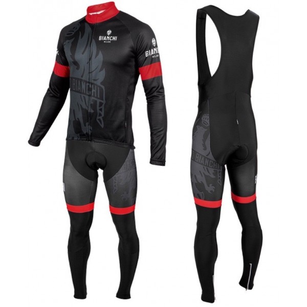 2016 Bianchi Milano Sorisole nero -Rosso Squadre Pro Abbigliamento Ciclismo Maglia Ciclismo Manica Lunga e Salopette Lunga 58639-ZF
