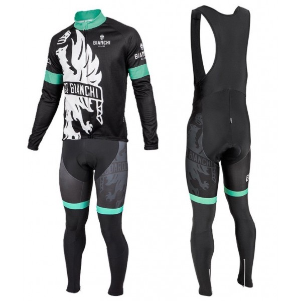 2016 Bianchi Milano Sorisole nero -verde Squadre Pro Abbigliamento Ciclismo Maglia Ciclismo Manica Lunga e Salopette Lunga 75224-AX