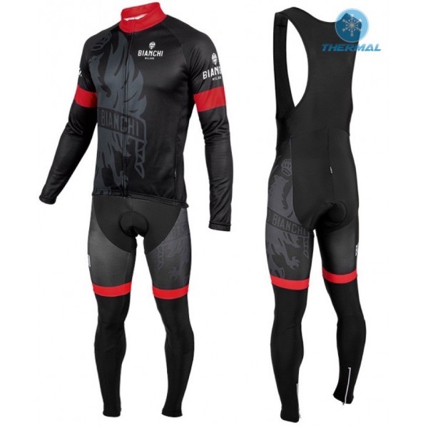 2016 Bianchi Milano Sorisole nero -Rosso Thermo Squadre Pro Abbigliamento Ciclismo Maglia Ciclismo Manica Lunga e Salopette Lunga 85494-DP