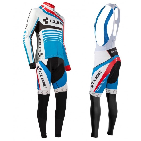 2016 Cube Teamline bianco -blu Squadre Pro Abbigliamento Ciclismo Maglia Ciclismo Manica Lunga e Salopette Lunga 55688-PD