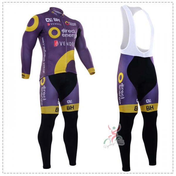 2016 Direct Energie purple Abbigliamento Ciclismo Maglia Ciclismo Manica Lunga e Salopette Lunga 18464-PN