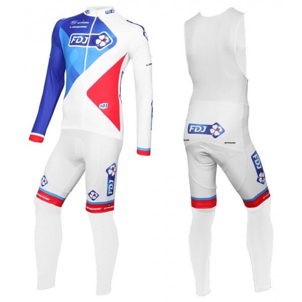 2016 Team FDJ bianco Squadre Pro Abbigliamento Ciclismo Maglia Ciclismo Manica Lunga e Salopette Lunga 44601-DH