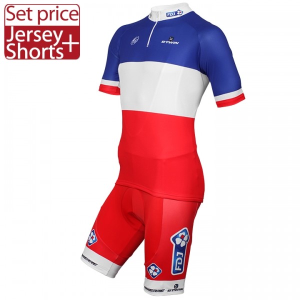 FDJ 2017 Nuovo abbigliamento Bici Completo Maglia Ciclismo Corta e Pantaloncini 26054-GW