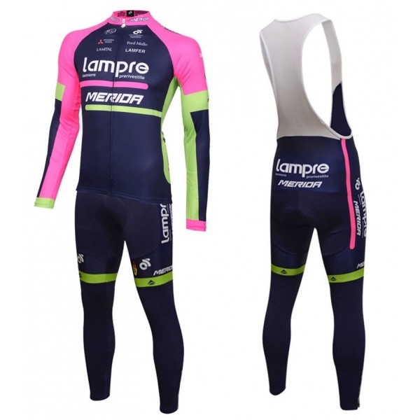 2016 Lampre Merida Squadre Pro Abbigliamento Ciclismo Maglia Ciclismo Manica Lunga e Salopette Lunga 67372-UM