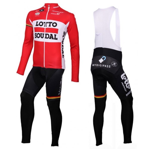 2016 Lotto Soudal Rosso Squadre Pro Abbigliamento Ciclismo Maglia Ciclismo Manica Lunga e Salopette Lunga 65592-FO