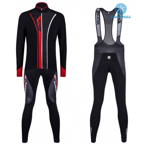 2016 Santini VEGA nero -Rosso Thermo Squadre Pro Abbigliamento Ciclismo Maglia Ciclismo Manica Lunga e Salopette Lunga 33022-JG