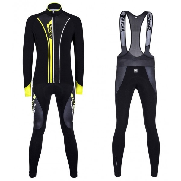 2016 Santini VEGA nero -giallo Squadre Pro Abbigliamento Ciclismo Maglia Ciclismo Manica Lunga e Salopette Lunga 88268-MP