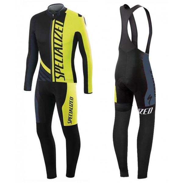 2016 Specialized Pro Team SZK nero -verde Fluo Squadre Pro Abbigliamento Ciclismo Maglia Ciclismo Manica Lunga e Salopette Lunga 24524-TE