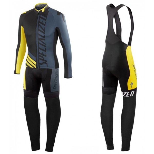 2016 Specialized Pro Team SZK nero -gris -giallo Squadre Pro Abbigliamento Ciclismo Maglia Ciclismo Manica Lunga e Salopette Lunga 24735-DN