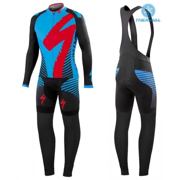 2016 Specialized Team LS nero -blu Thermo Squadre Pro Abbigliamento Ciclismo Maglia Ciclismo Manica Lunga e Salopette Lunga 25346-XD
