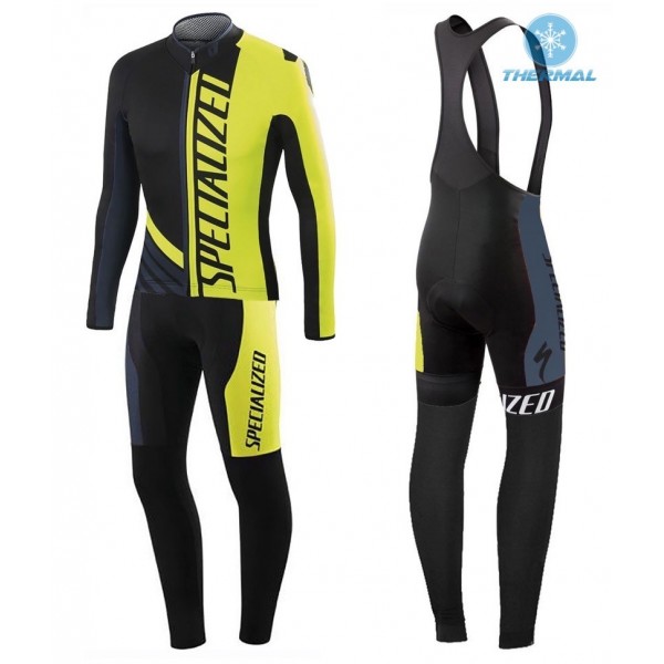 2016 Specialized Pro Team SZK nero -verde Fluo Thermo Squadre Pro Abbigliamento Ciclismo Maglia Ciclismo Manica Lunga e Salopette Lunga 32527-UP