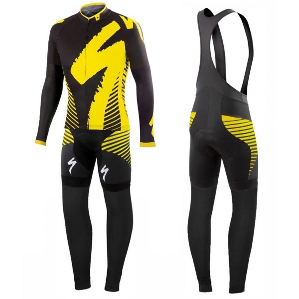 2016 Specialized Team LS nero -giallo Squadre Pro Abbigliamento Ciclismo Maglia Ciclismo Manica Lunga e Salopette Lunga 41744-RU