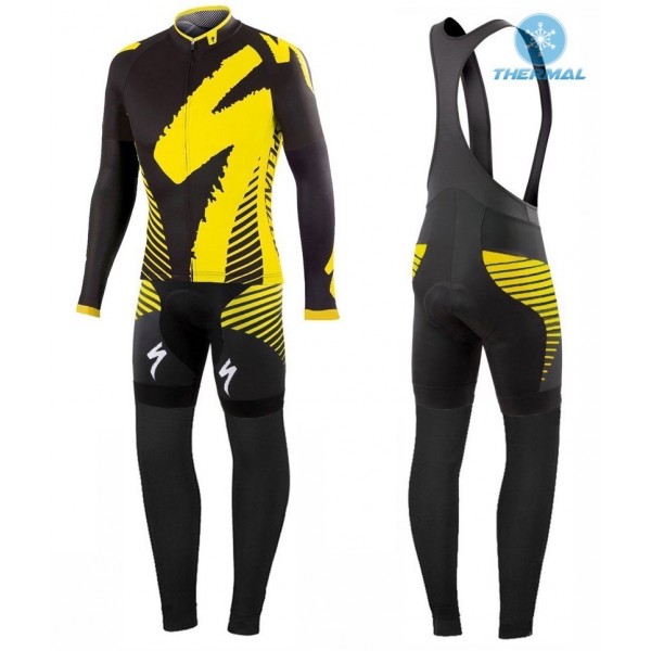 2016 Specialized Team LS nero -giallo Thermo Squadre Pro Abbigliamento Ciclismo Maglia Ciclismo Manica Lunga e Salopette Lunga 50622-XS