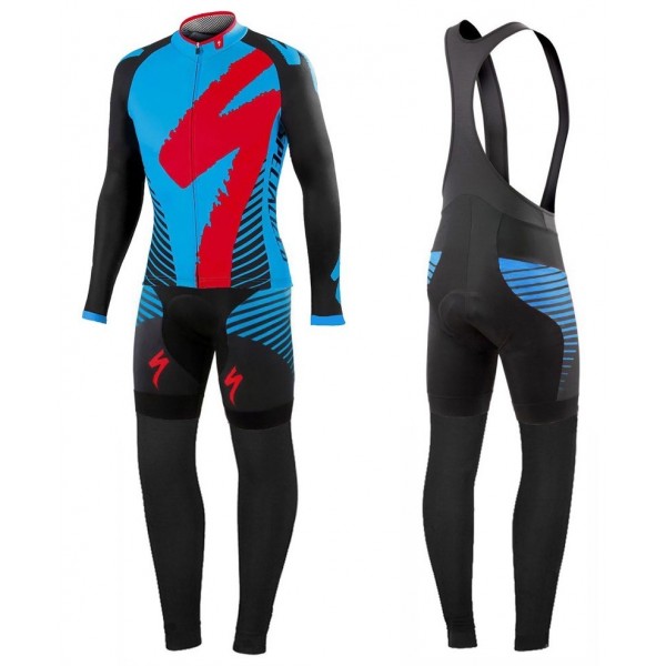2016 Specialized Team LS nero -blu Squadre Pro Abbigliamento Ciclismo Maglia Ciclismo Manica Lunga e Salopette Lunga 55672-QT