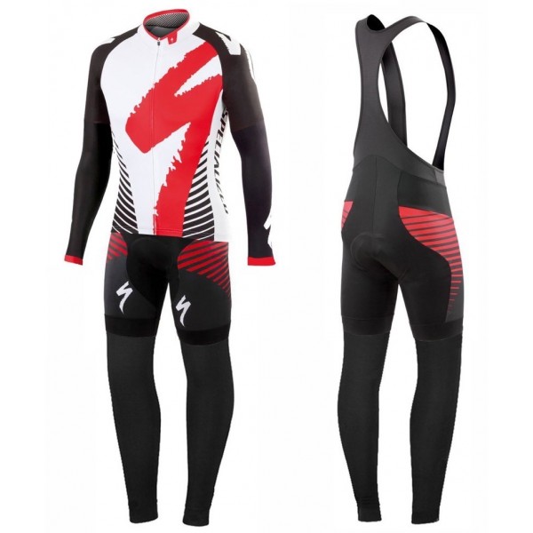 2016 Specialized Team LS bianco -Rosso Squadre Pro Abbigliamento Ciclismo Maglia Ciclismo Manica Lunga e Salopette Lunga 75656-YB