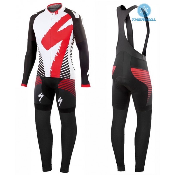 2016 Specialized Team LS bianco -Rosso Thermo Squadre Pro Abbigliamento Ciclismo Maglia Ciclismo Manica Lunga e Salopette Lunga 79014-BL