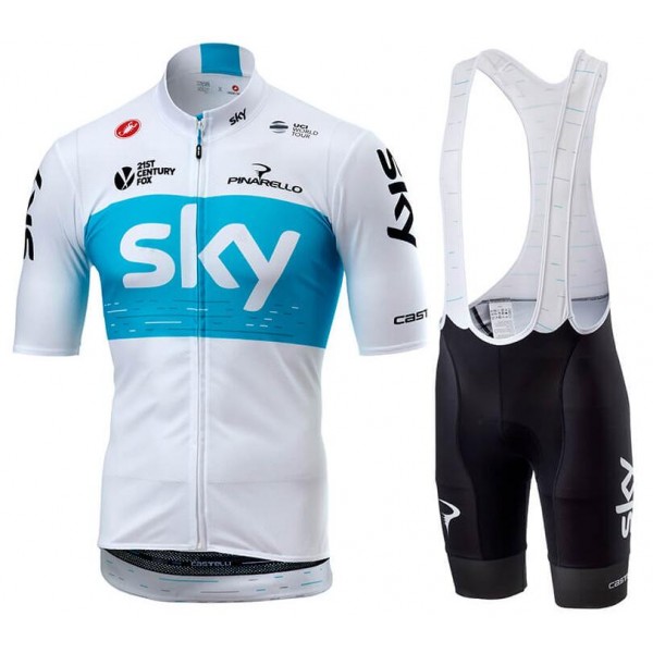 Squadre SKY 2018 bianco abbigliamento Ciclismo Completo Maglia Ciclismo Corta e Salopette 15482YE