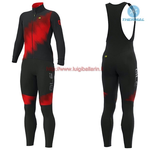 Completo Ciclismo 2019 ALE Pulse nero-rosso thermique Maglia Ciclismo Manica Lunga e Salopette Lunga