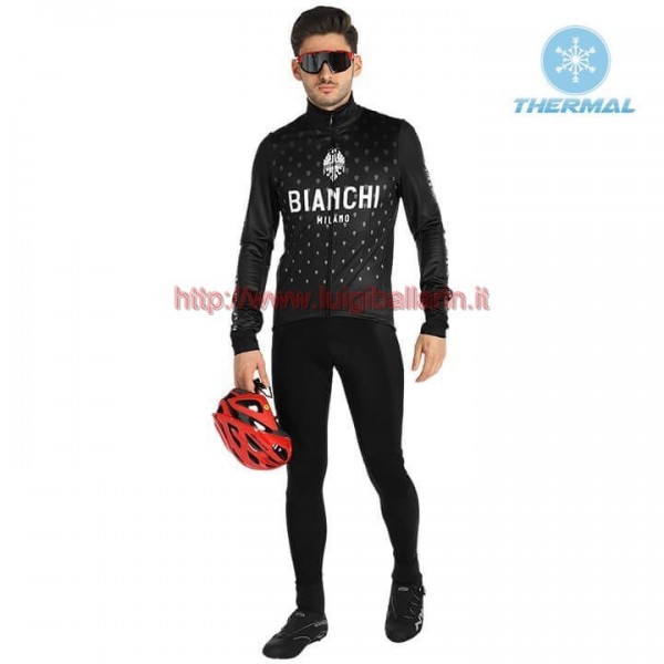Completo Ciclismo 2019 Bianchi Milano FT nero thermique Maglia Ciclismo Manica Lunga e Salopette Lunga