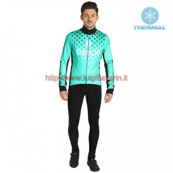 Completo Ciclismo 2019 Bianchi Milano FT verde thermique Maglia Ciclismo Manica Lunga e Salopette Lunga