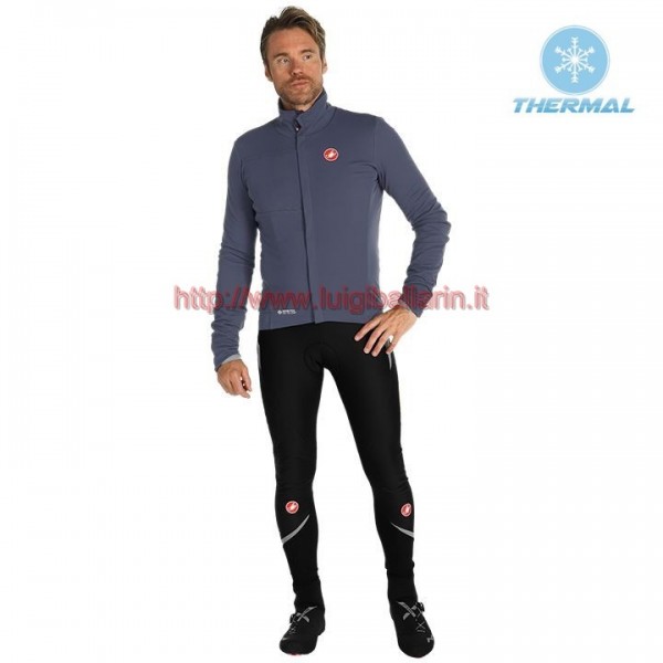 Completo Ciclismo 2019 Casteli DE Gris thermique Maglia Ciclismo Manica Lunga e Salopette Lunga