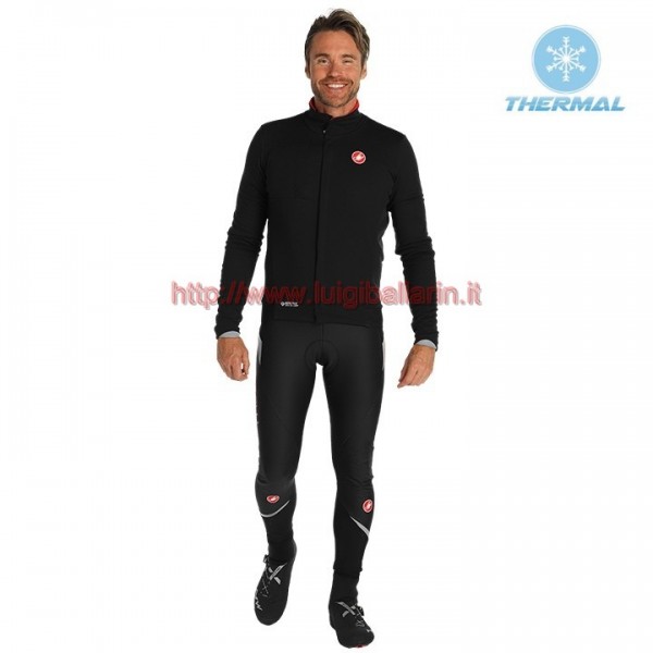 Completo Ciclismo 2019 Casteli DE nero thermique Maglia Ciclismo Manica Lunga e Salopette Lunga