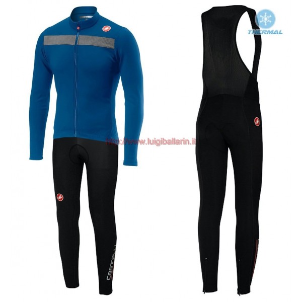 Completo Ciclismo 2019 Casteli Puro 3 Blu thermique Maglia Ciclismo Manica Lunga e Salopette Lunga