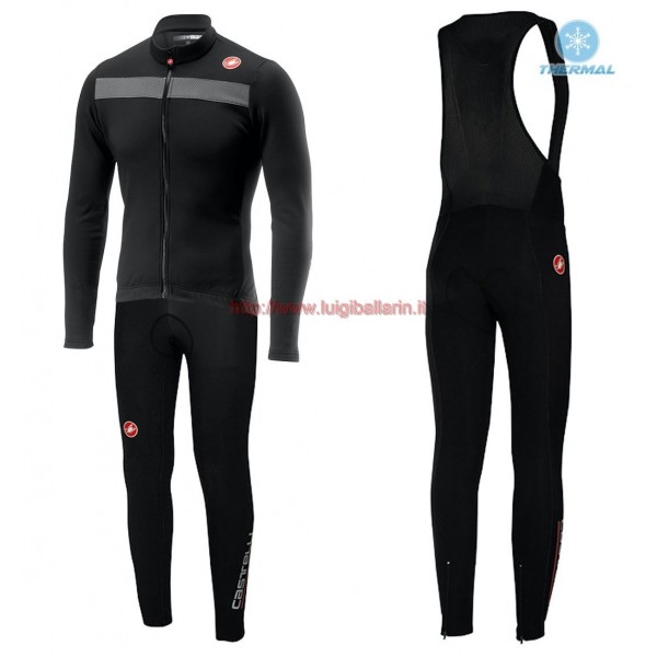 Completo Ciclismo 2019 Casteli Puro 3 nero thermique Maglia Ciclismo Manica Lunga e Salopette Lunga