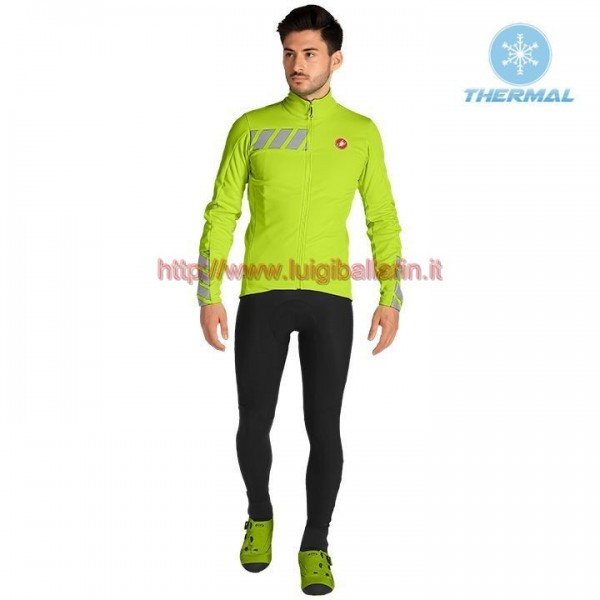 Completo Ciclismo 2019 Casteli Raddoppia 2 giallo thermique Maglia Ciclismo Manica Lunga e Salopette Lunga