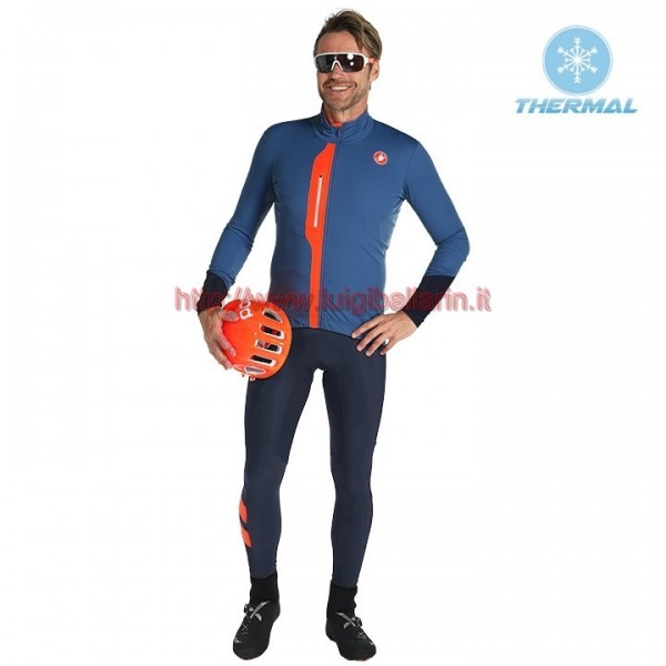 Completo Ciclismo 2019 Casteli TRAS Gris thermique Maglia Ciclismo Manica Lunga e Salopette Lunga
