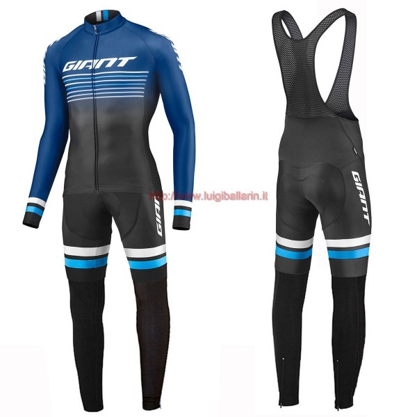 Completo Ciclismo 2019 Giant Race Day sombre Blu Maglia Ciclismo Manica Lunga e Salopette