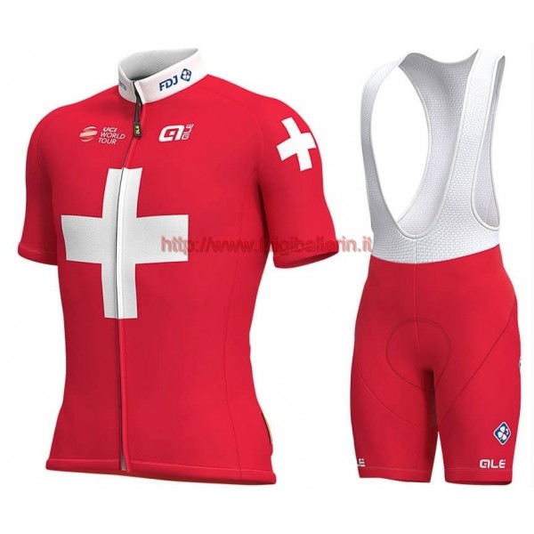 Completo Ciclismo 2019 Groupama FDJ Swiss Champion abbigliamento Bici Completo Maglia Ciclismo Corta e Salopette