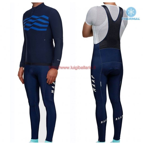 Completo Ciclismo 2019 MAAP M-Flag ultra Blu thermique Maglia Ciclismo Manica Lunga e Salopette Lunga