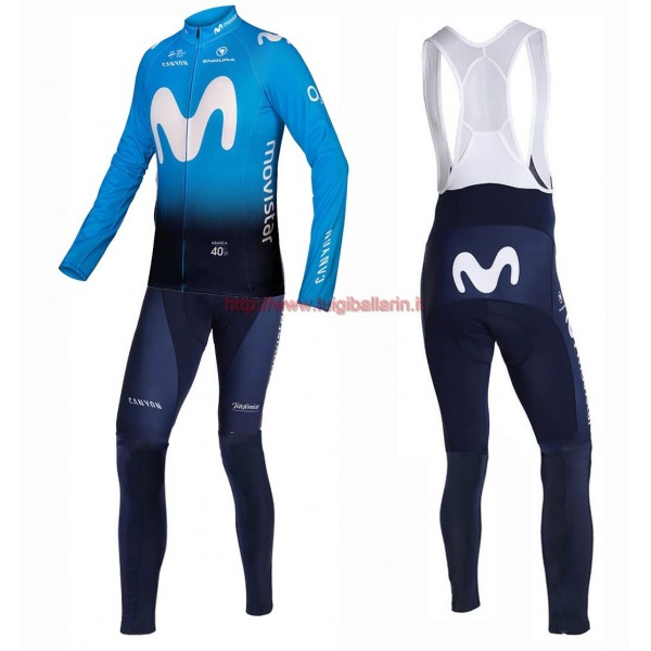 Completo Ciclismo 2019 Movistar Squadre Maglia Ciclismo Manica Lunga e Salopette