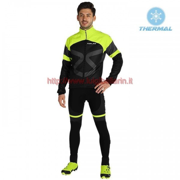 Completo Ciclismo 2019 Nalini Tuono nero-giallo thermique Maglia Ciclismo Manica Lunga e Salopette Lunga