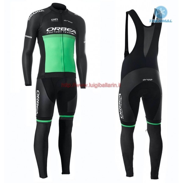 Completo Ciclismo 2019 Orbea Usine Racing verde thermique Maglia Ciclismo Manica Lunga e Salopette Lunga