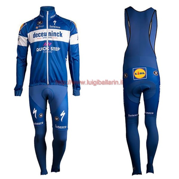 Completo Ciclismo 2019 Quick Step Squadre Blu Maglia Ciclismo Manica Lunga e Salopette